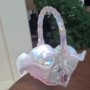 Fenton Champagne Opalescent Lilly of the Valley Basket